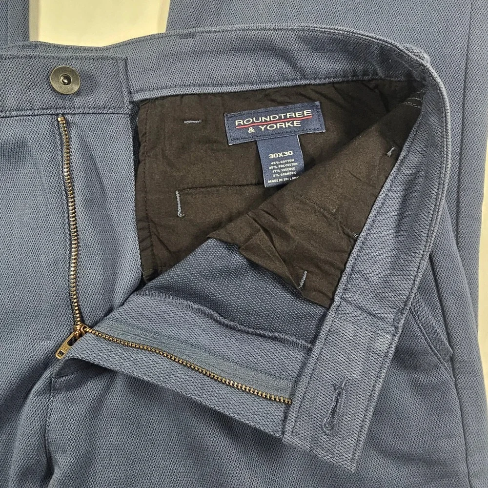 Roundtree & Yorke 30x30 Andrew Straight Blue Diamond Textured Chino Pants 1601